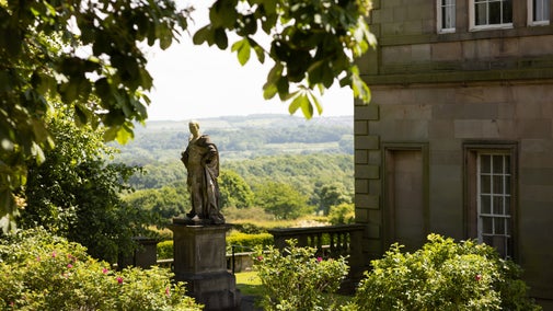 Earl of Strafford statue in front of Northern College at Wentworth Castle Gardens